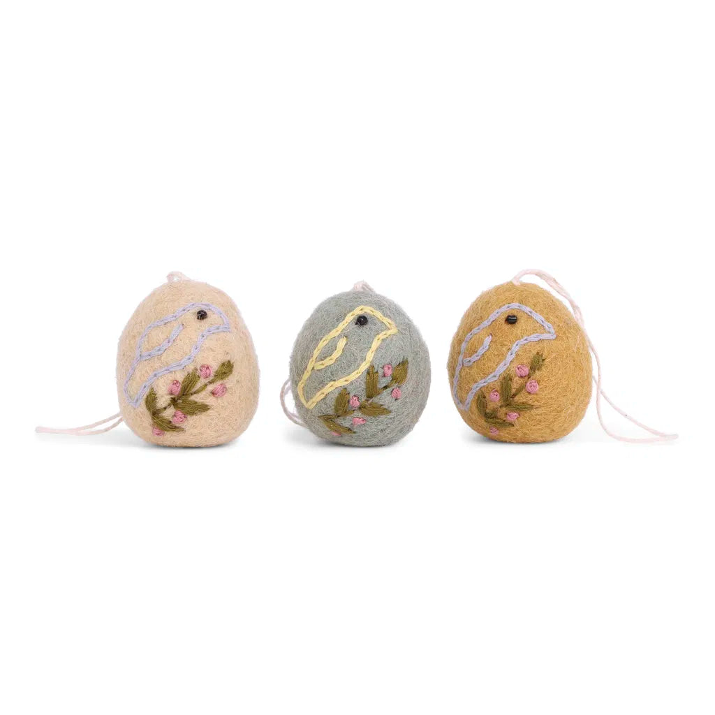 Oeufs oiseaux brodés - lot de 3